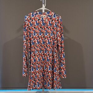 Red Camel Floral Ribbed Mini Dress in Red, Blue & White